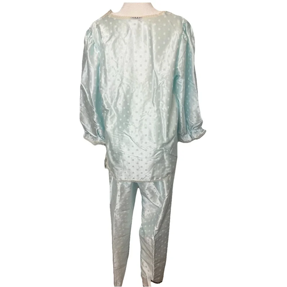 Vtg Lily of France Sz S Powder Blue Satin Lace Pajama Set 2-Piece‎ Sleepwear NWT